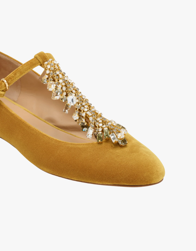 Ulla Johnson Bianca Crystal T-Strap Ballerina in Senape