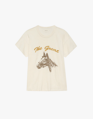 The Great The Boxy Crew w/ Horse Embroidery in Washed White