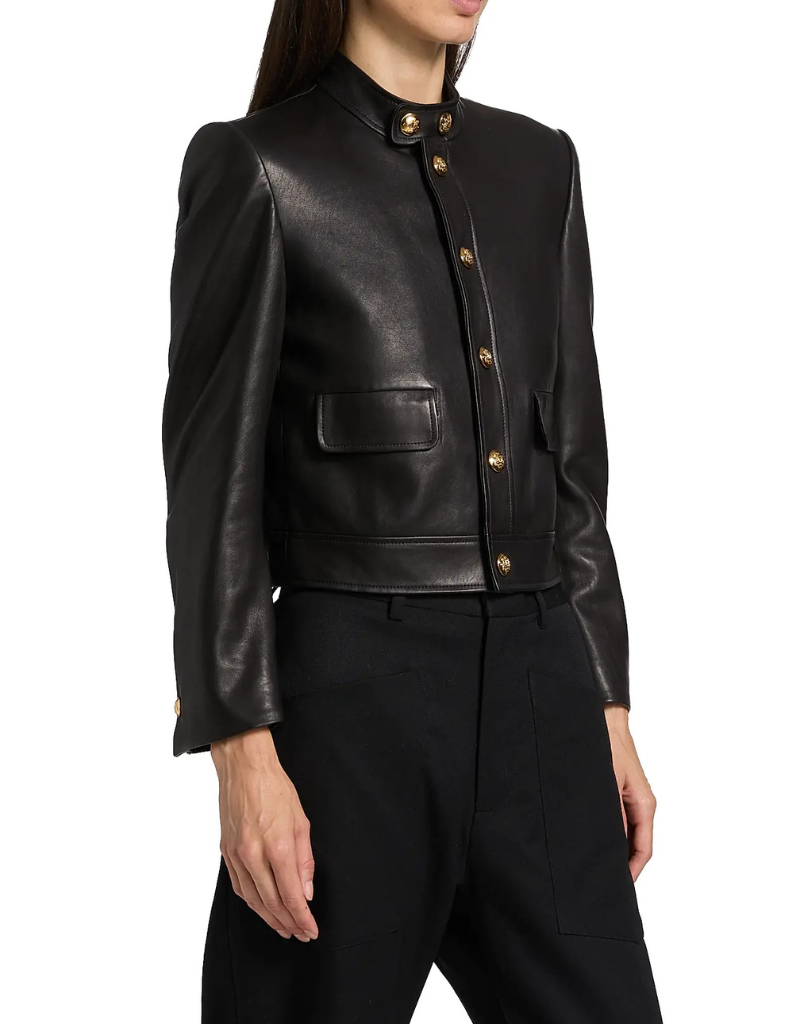 Nili Lotan Hadley Leather Cropped Jacket in Black
