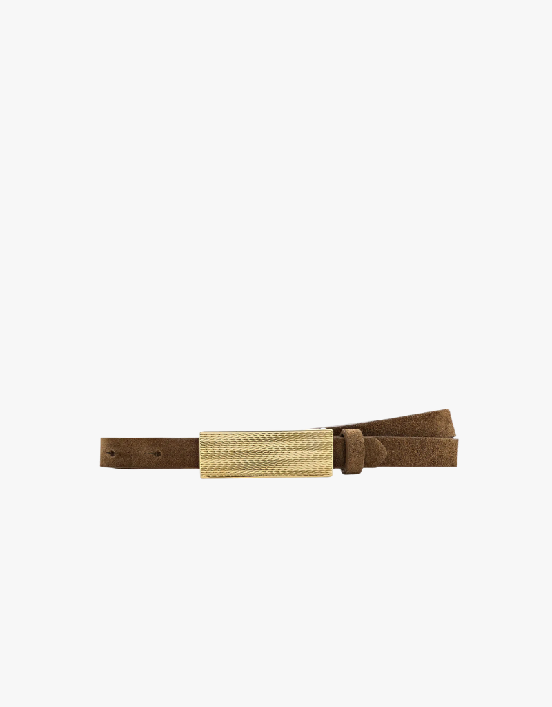 L'agence Elyse Texture Leather Belt in Tan Suede