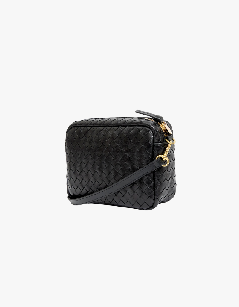 Clare V. Midi Sac in Black Woven Diagonal