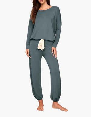 Eberjey Gisele Slouchy Set in Stone Blue & Ivory