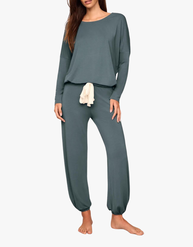 Eberjey Gisele Slouchy Set in Stone Blue & Ivory