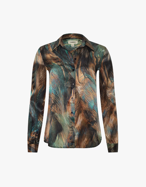 L'agence Tyler Long Sleeve Blouse in Teal Multi Mix Feather