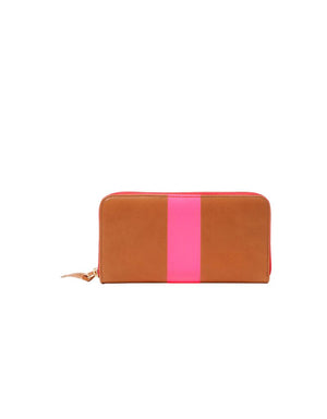 Clare V. Zip Wallet in Natural with Neon Pink Stripe