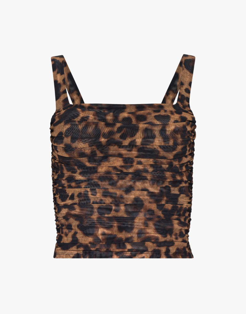 L'agence Rasha Shirred Tank in Brown Multi Amur Leopard
