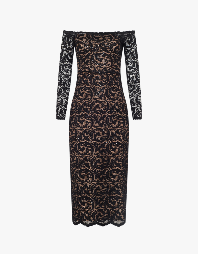 L'agence Lindsay Off Shoulder Lace Dress in Black