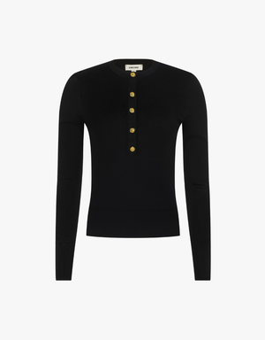 L'agence Ronda Knit Henley Pullover in Black & Gold