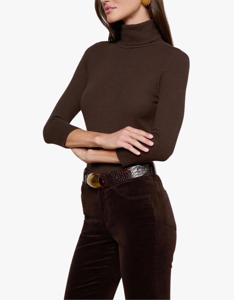 L'agence Aja Turtleneck 3/4 Sleeve in Coffee Bean