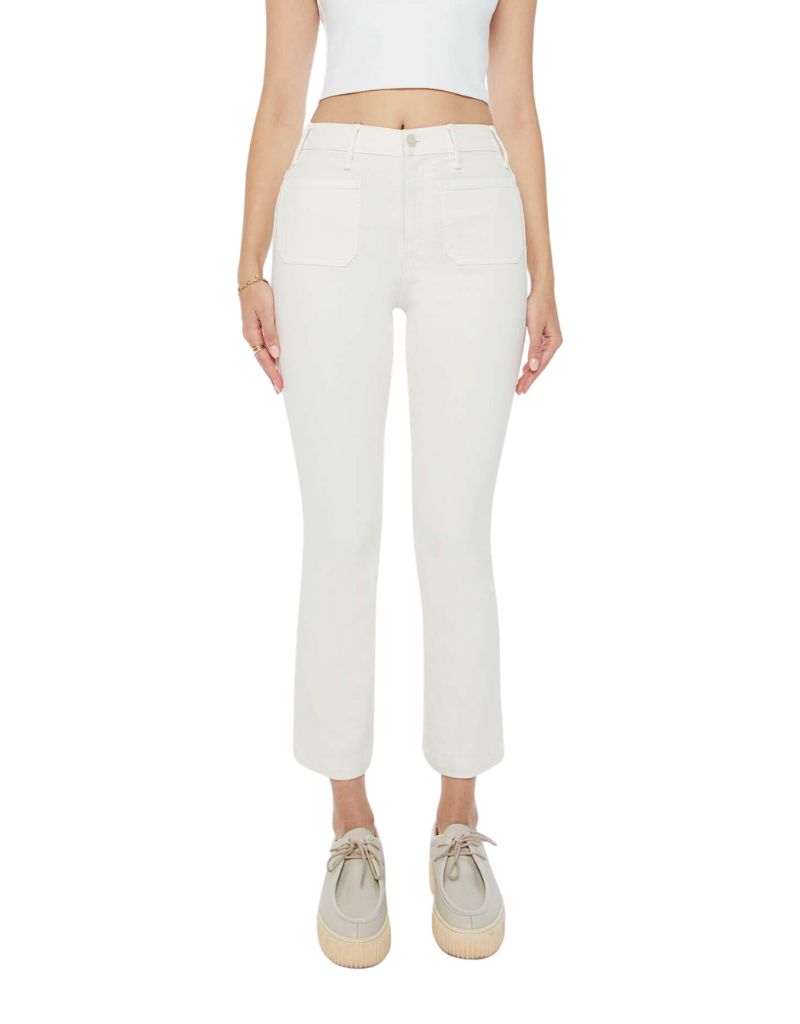 Mother The Hustler Patch Pocket Flood Jeans in Cream Puffs