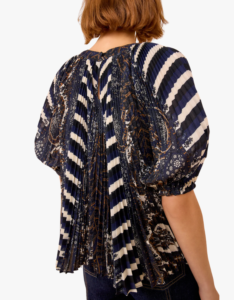 Ulla Johnson Dafna Pleated Short Sleeve Blouse in Eclipse