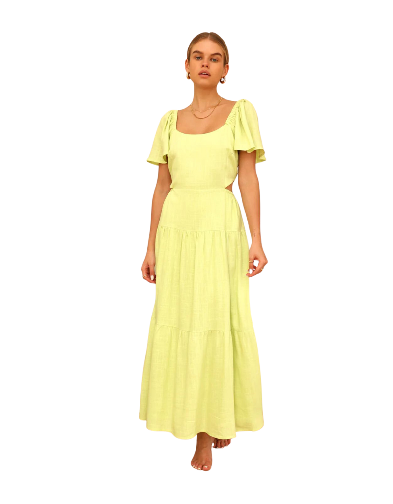 Greylin Aimee Cut Out Tiered Maxi Dress in Celery