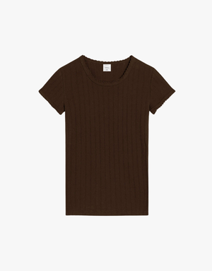 Leset Pointelle Slim Fit Tee in Choco