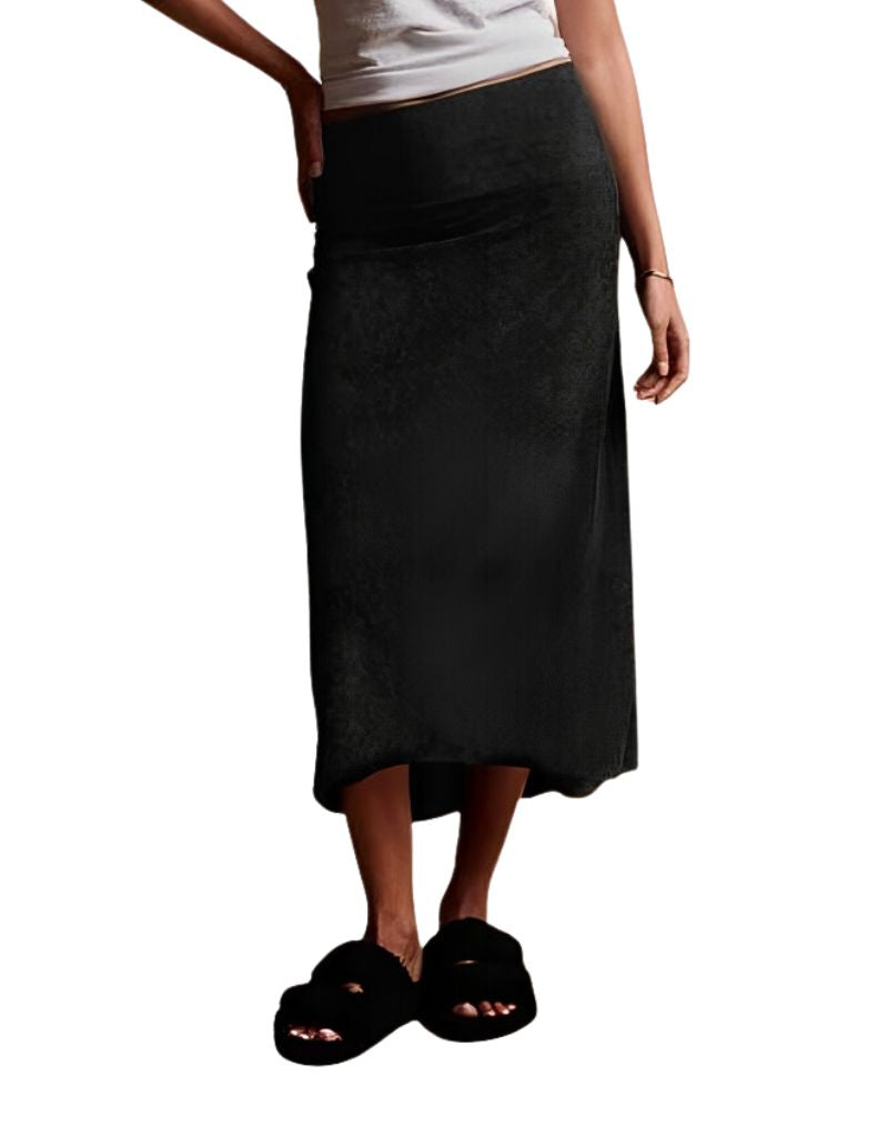 James Perse High Low Stretch Velvet Skirt in Black