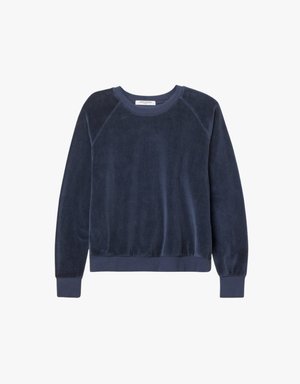 Perfect White Tee Stella Velour Shrunken Raglan Sweatshirt in Navy