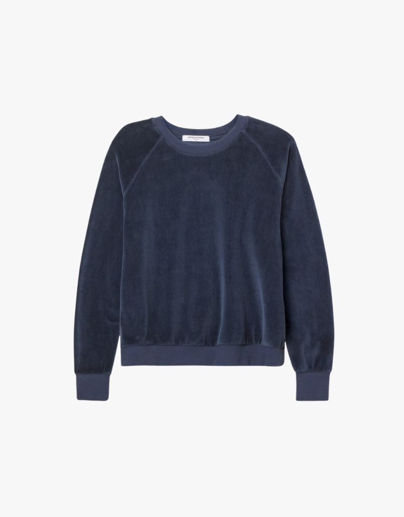 Perfect White Tee Stella Velour Shrunken Raglan Sweatshirt in Navy