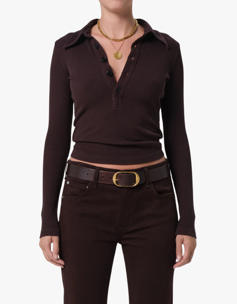 Citizens of Humanity Long Sleeve 60's Polo in Chocolate