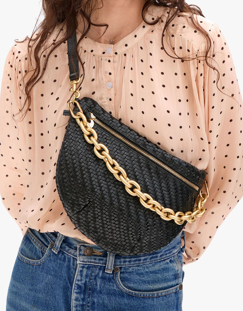 Clare V. Grande Fanny in Black Woven Zig Zag