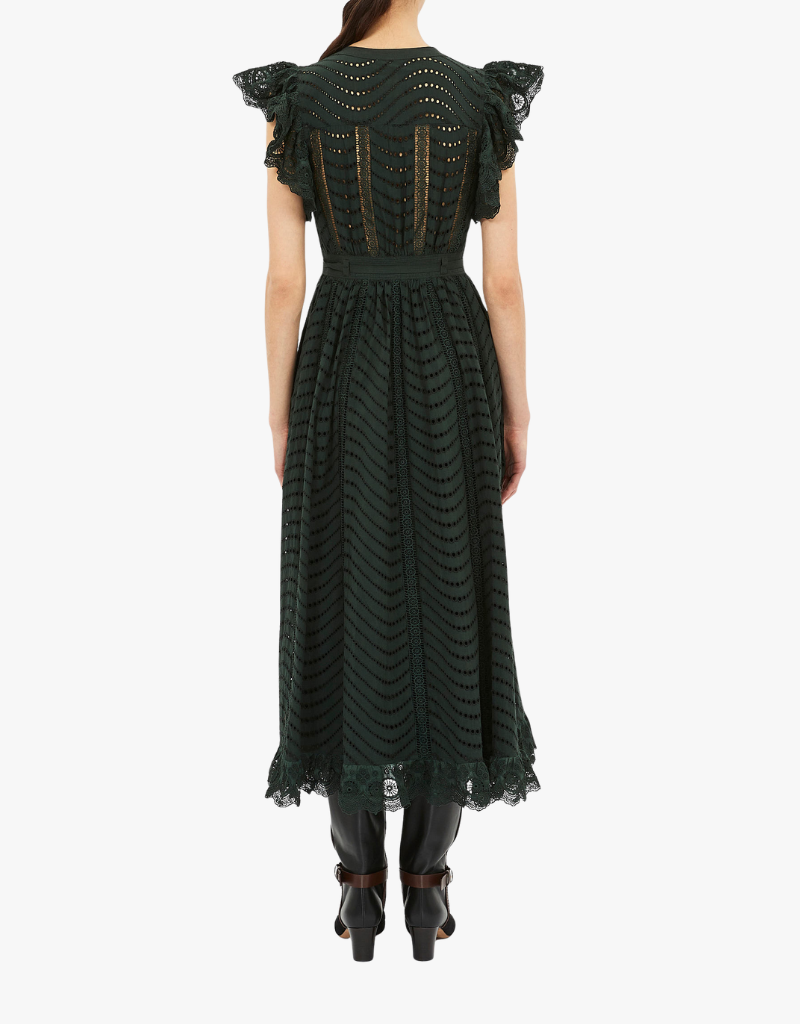 Ulla Johnson Olga Flutter Sleeve Midi Dress in Cypress