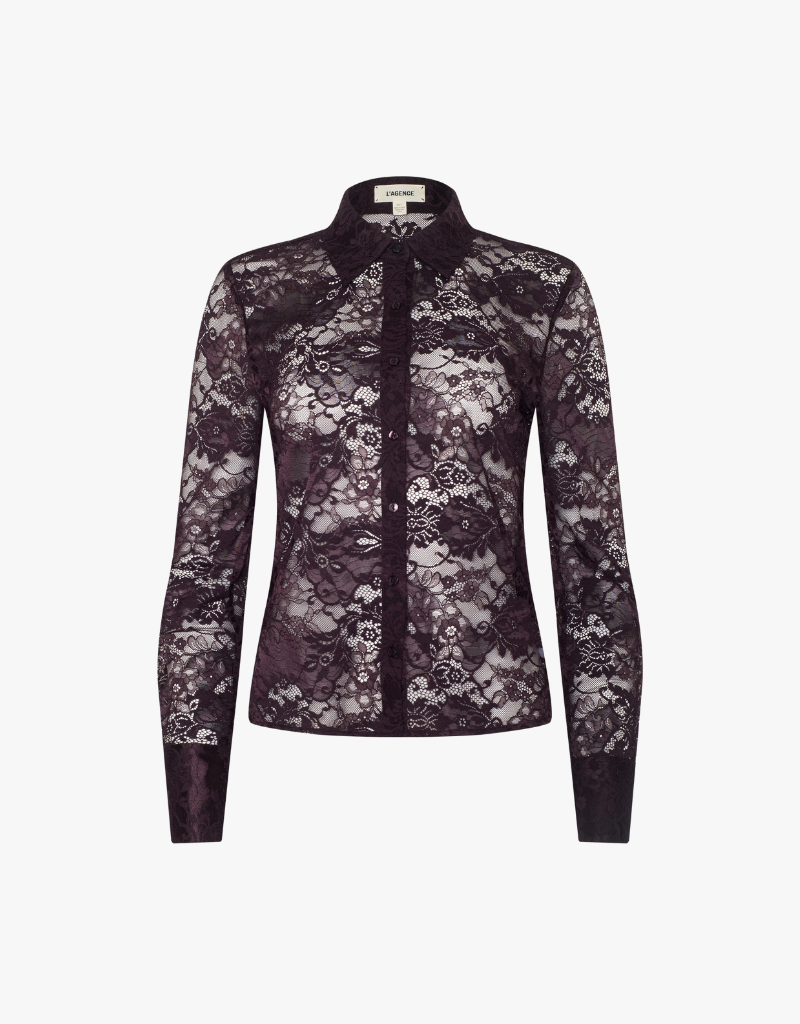 L'agence Maia Lace Button Down Blouse in Dark Malbec