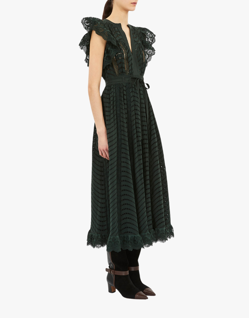 Ulla Johnson Olga Flutter Sleeve Midi Dress in Cypress