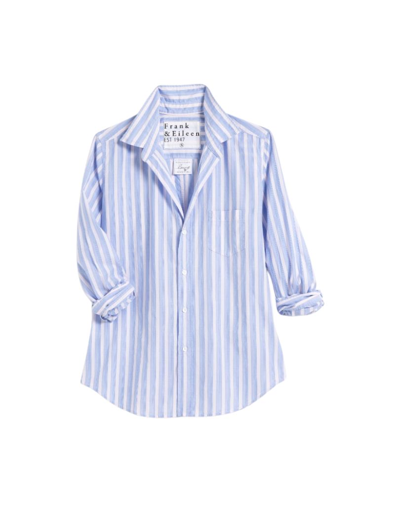 Frank & Eileen Barry Tailored Button Up Shirt in Blue & Pink Stripe (Superluxe)