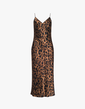 L'agence Seridie Mid Length Slip Dress in Brown Multi Amur Leopard