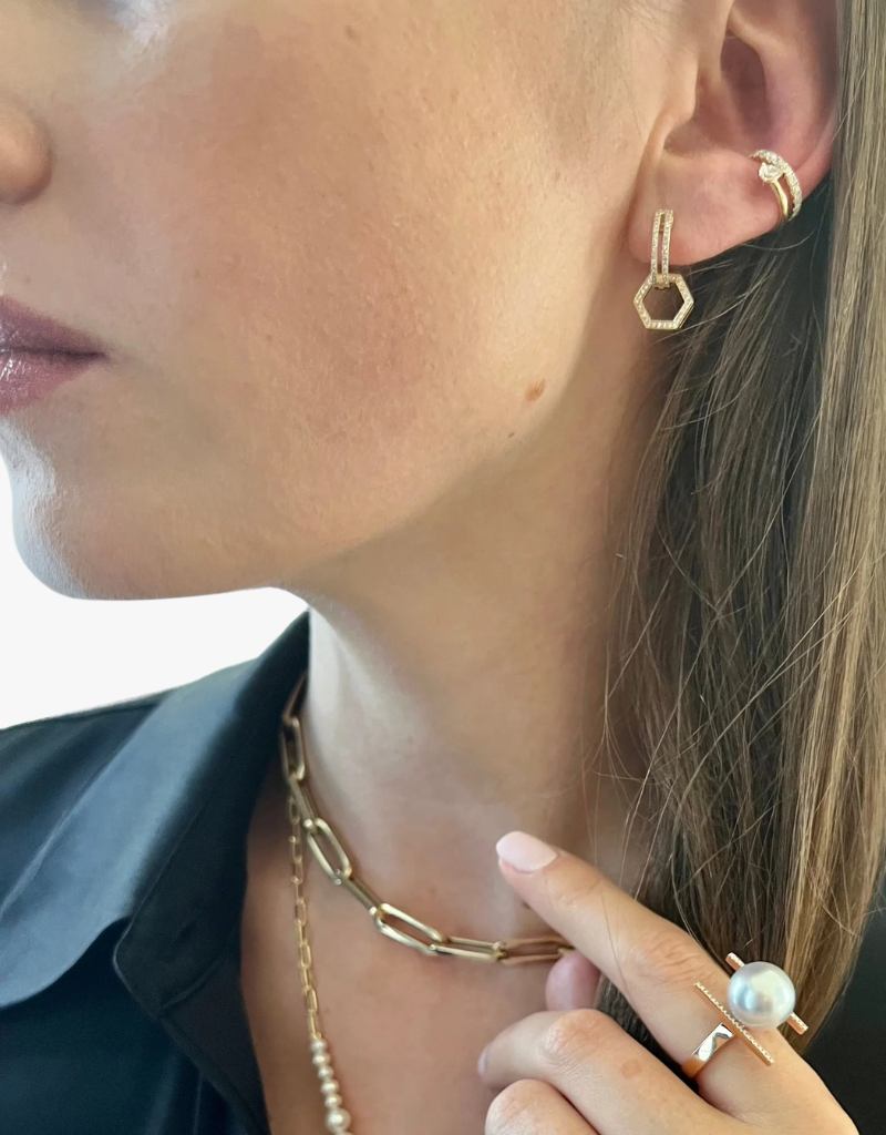 Bridget King Mini Open Bar Diamond Huggies with Prism Earring Charms in Yellow Gold