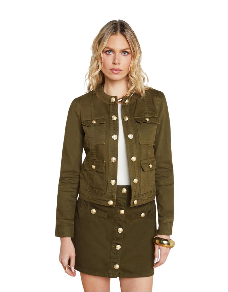 Olive Green Yari Collarless Jacket by L'agence - Ambiance Boutique