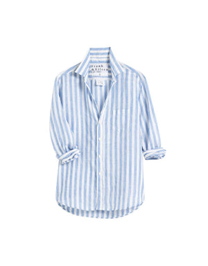 Frank & Eileen "Eileen" Button Up Shirt in White & Blue Stripe (Classic Linen)