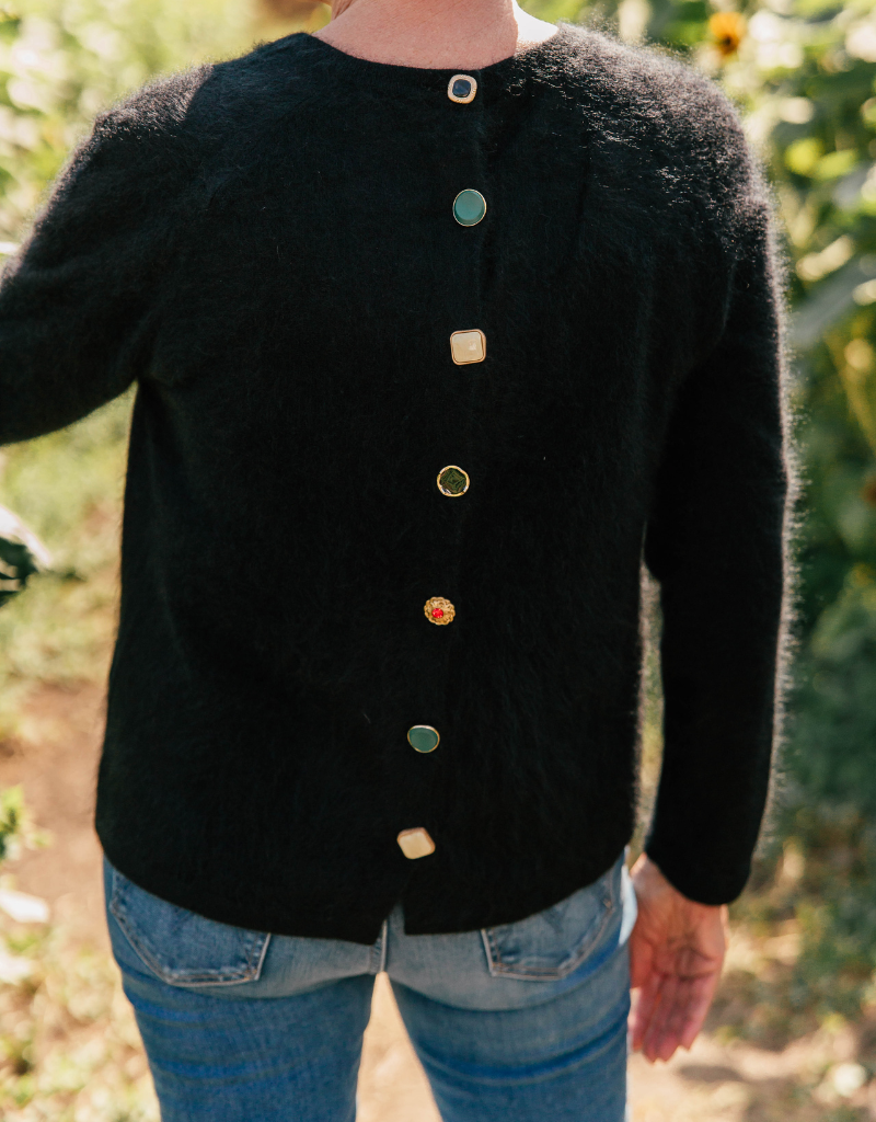 Estheme Mia Jewel Button Sweater in Noir