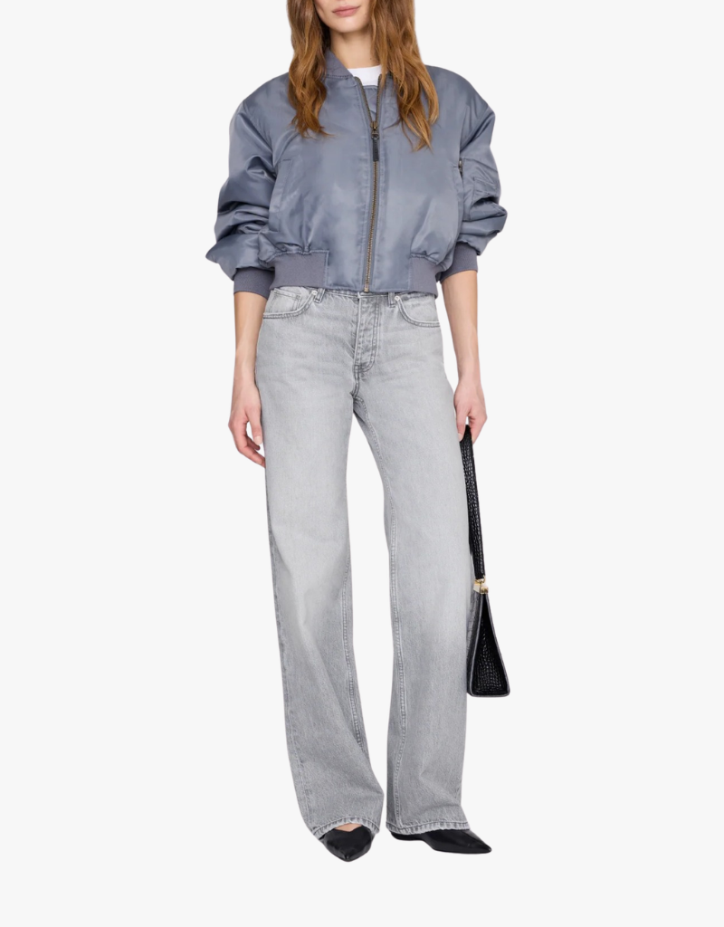 Anine Bing Cropped Leon Bomber in Dark Grey