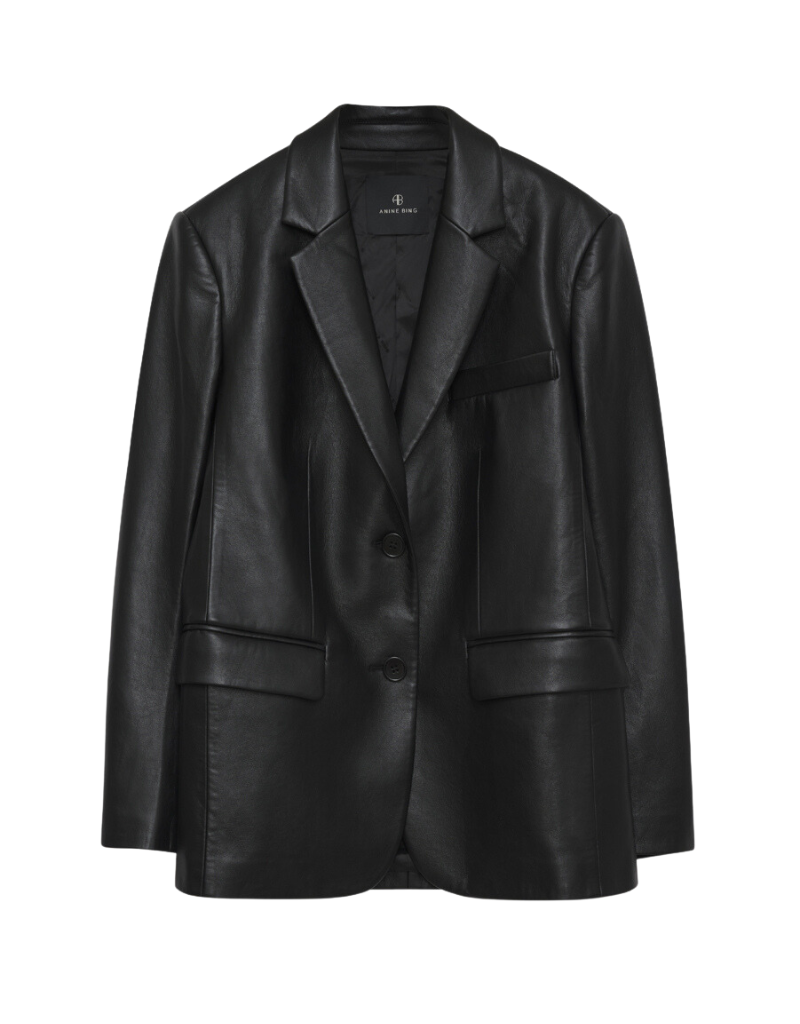 Anine Bing Classic Blazer in Black Recycled Leather