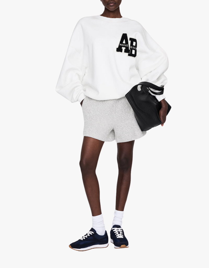 Anine Bing Kam Short Framed Monogram in Ivory & Black