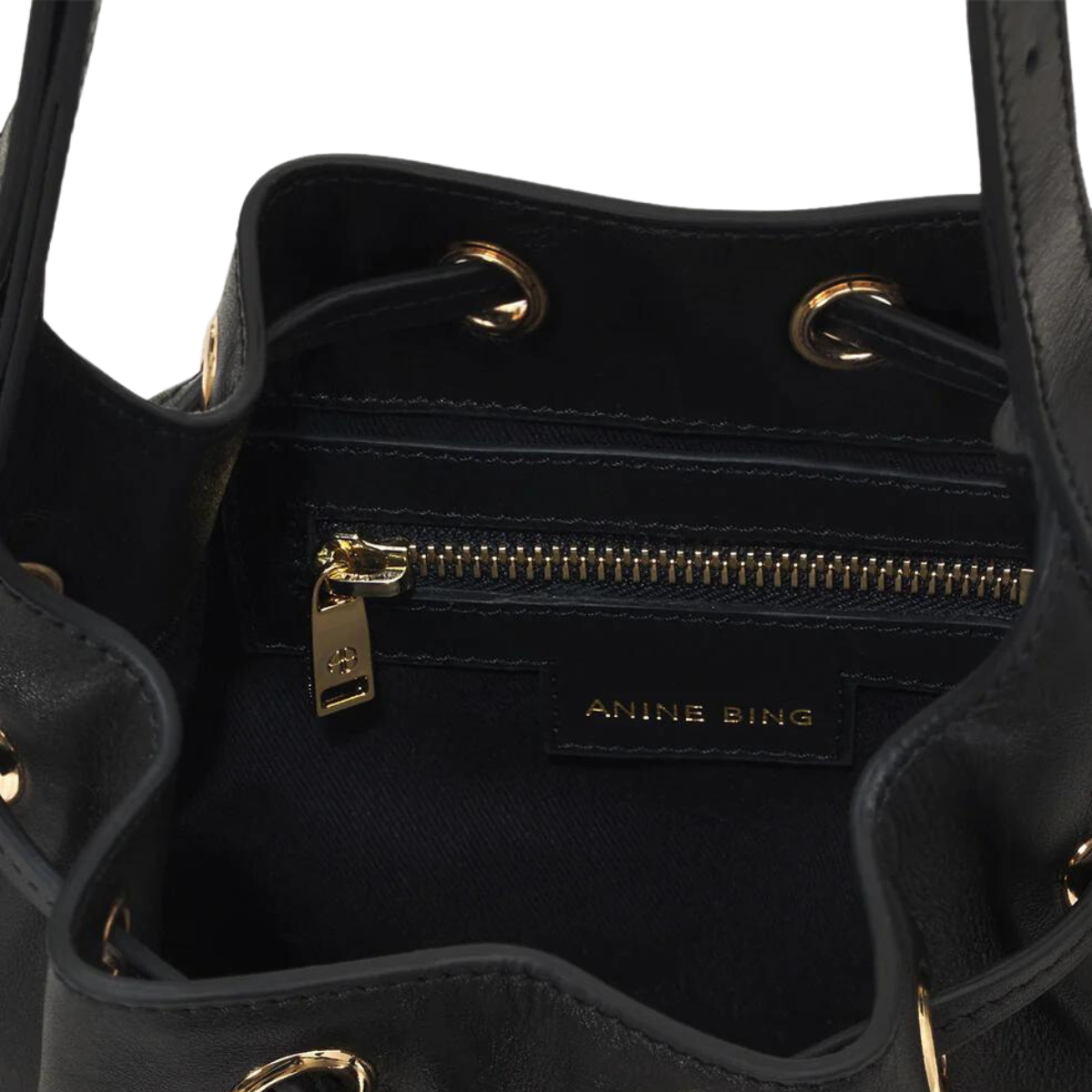 Anine Bing Alana Leather Bucket Bag in Black