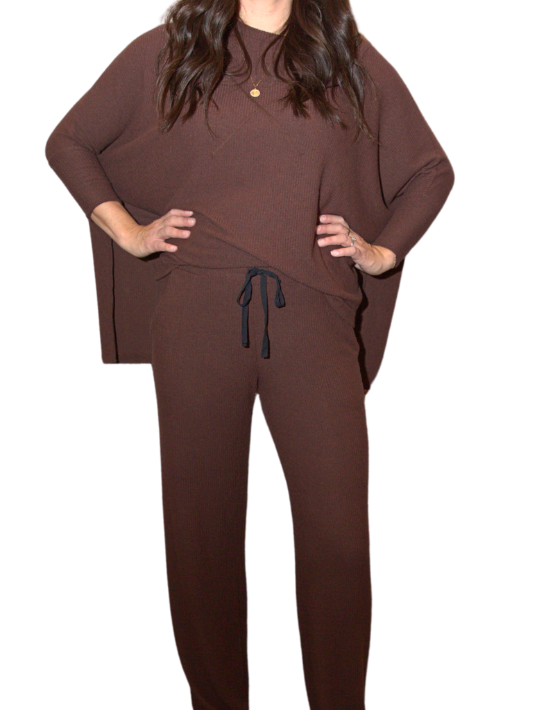 Astrologie Sloane Wide Leg Rib Pants in Chocolate Brown