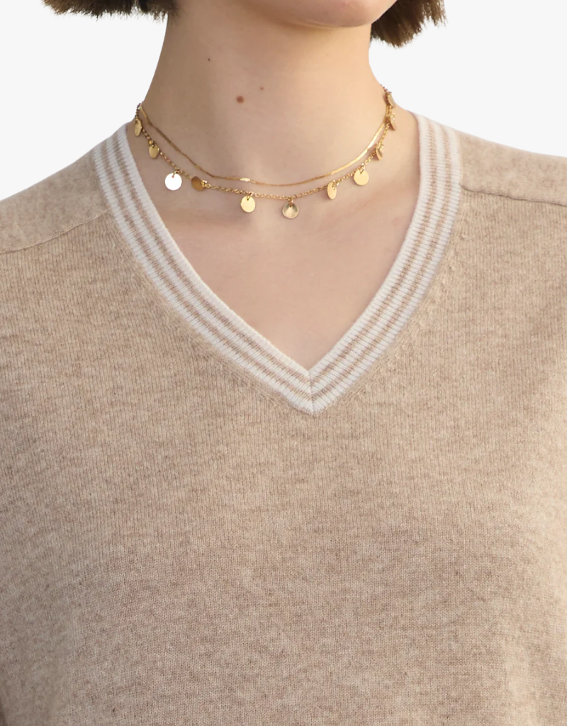 Margaret O'Leary Boyfriend Cashmere Vee in Wheat & Chalk
