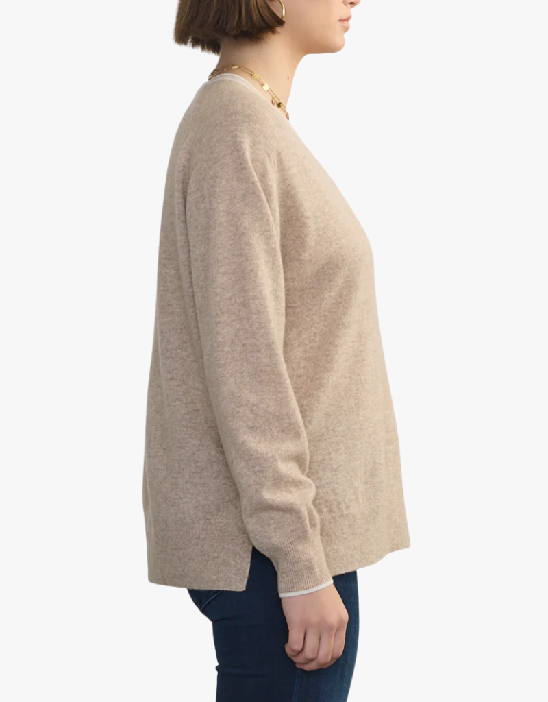Margaret O'Leary Boyfriend Cashmere Vee in Wheat & Chalk