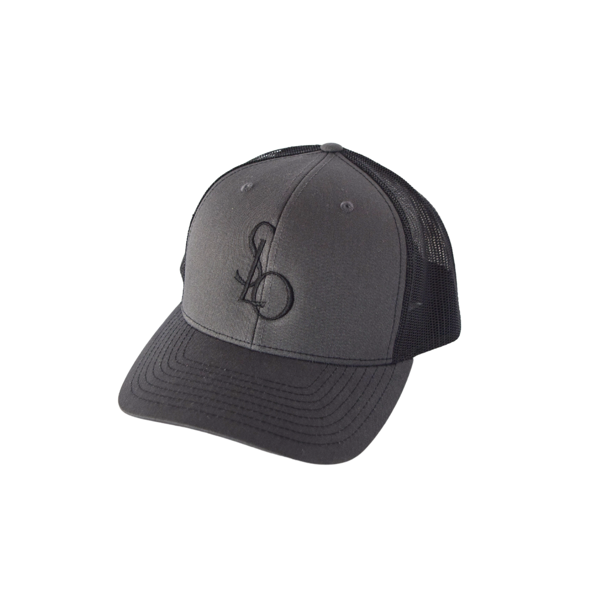 Branded SLO Designer-Inspired Baseball Hat in Charcoal & Black