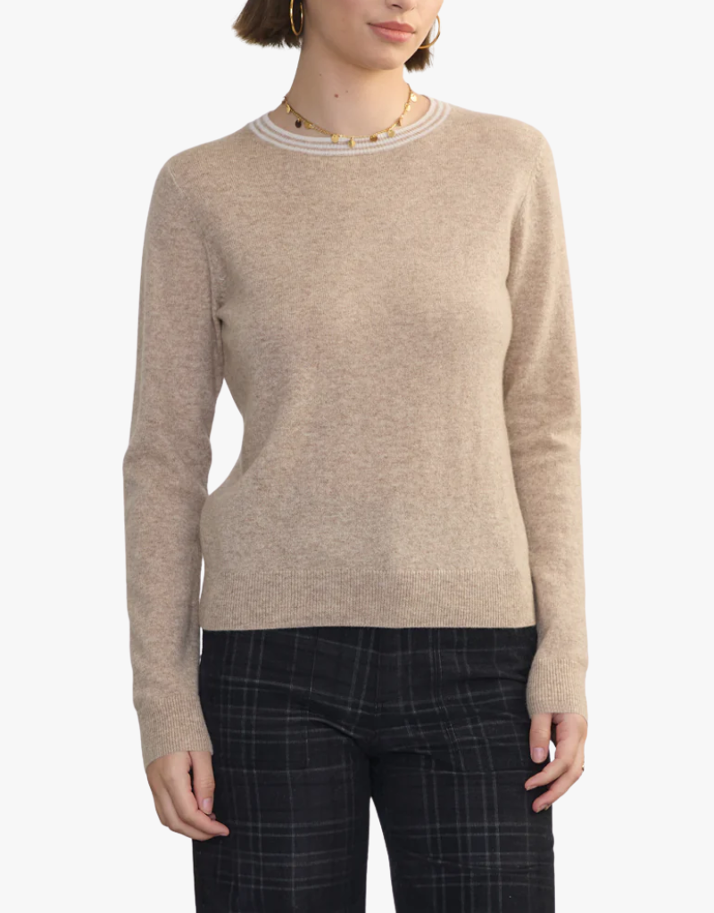 Margaret O'Leary Cashmere Crew Sweater in Wheat & Chalk