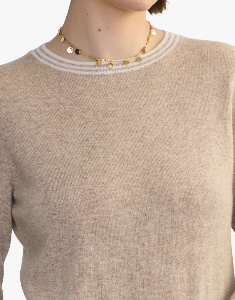 Margaret O'Leary Cashmere Crew Sweater in Wheat & Chalk