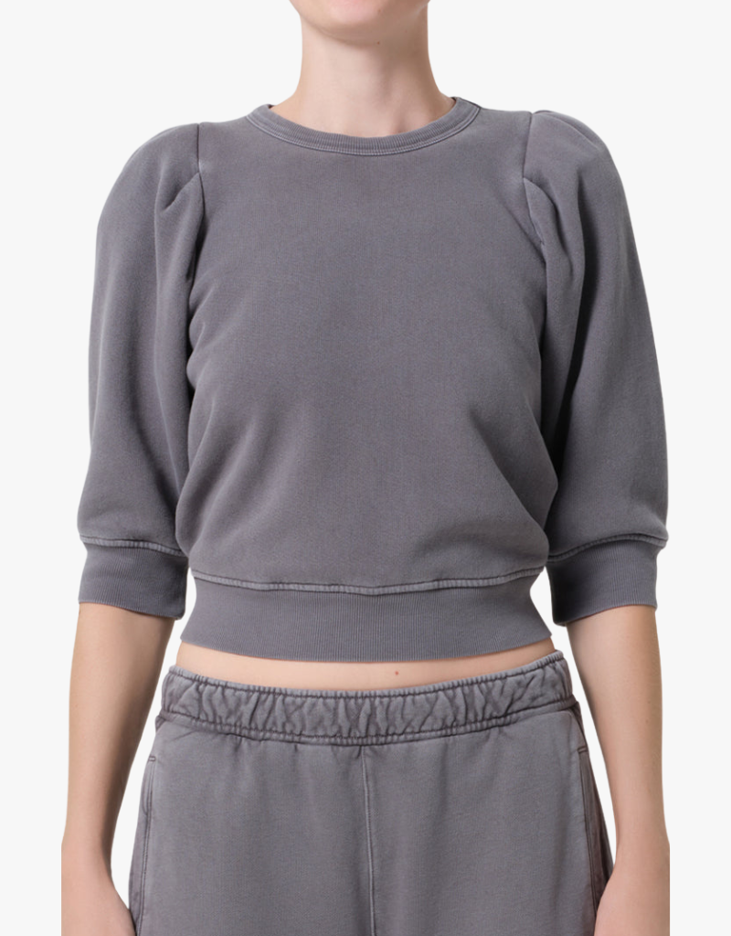 Citizens of Humanity Pleated Short Sleeve Crew Top in Dark Grey