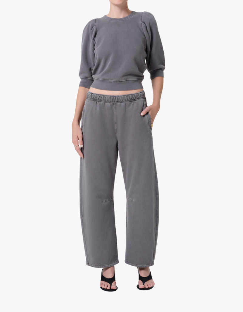 Citizens of Humanity Pleated Short Sleeve Crew Top in Dark Grey