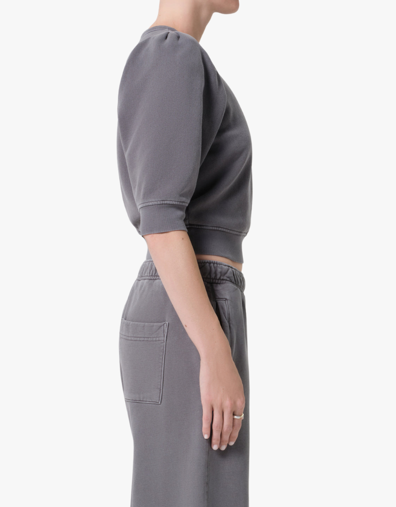 Citizens of Humanity Pleated Short Sleeve Crew Top in Dark Grey