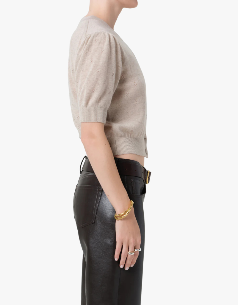 Citizens of Humanity Raina Pointelle Short Sleeve Cardigan in Oatmeal