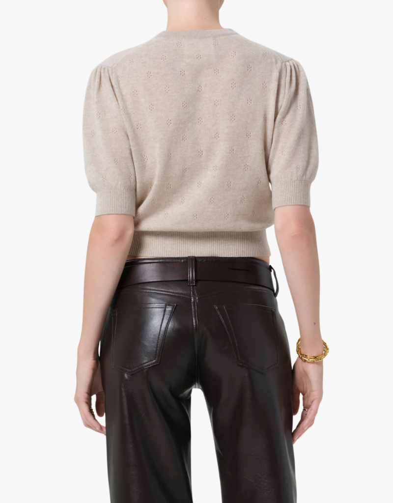 Citizens of Humanity Raina Pointelle Short Sleeve Cardigan in Oatmeal