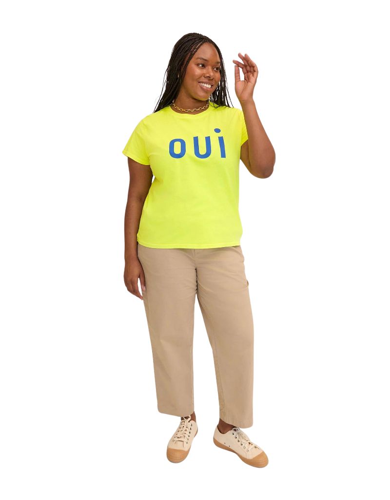 Clare V. Classic Tee in Neon Yellow & Cobalt Oui