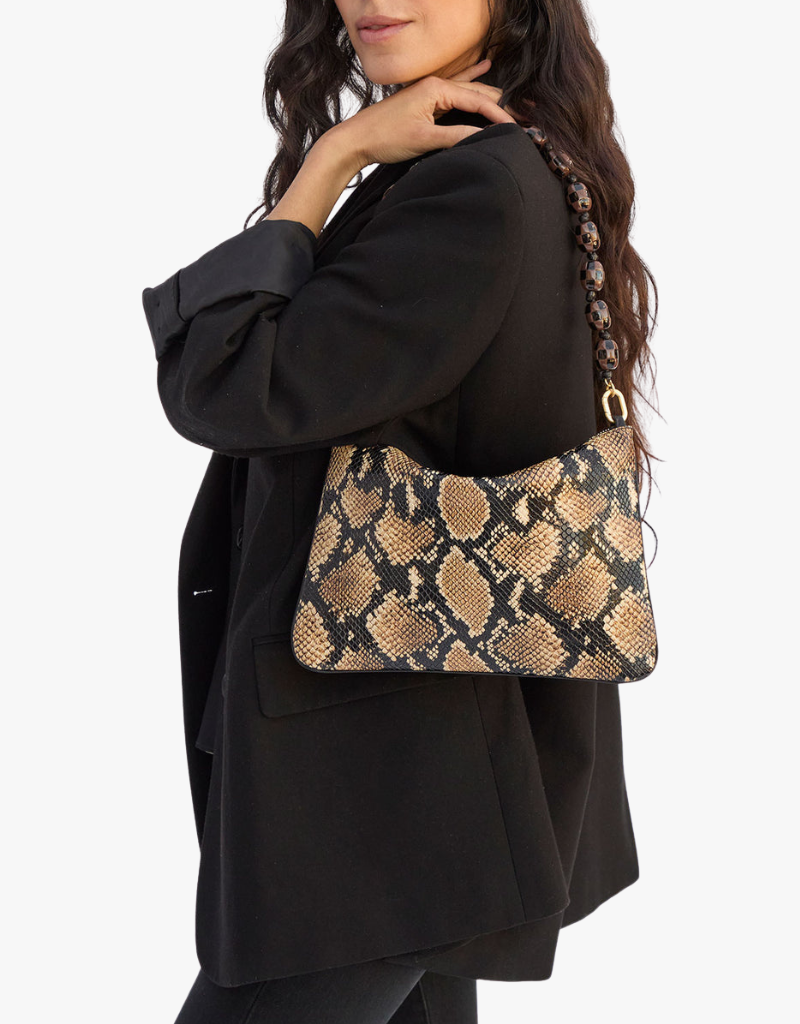 Clare V. Flat Clutch with Tabs - Desert Snake in Tan