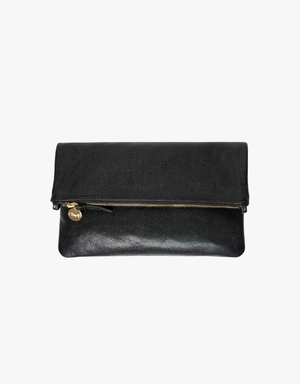 Clare V. Foldover Clutch with Tabs - Petit Caviar in Black
