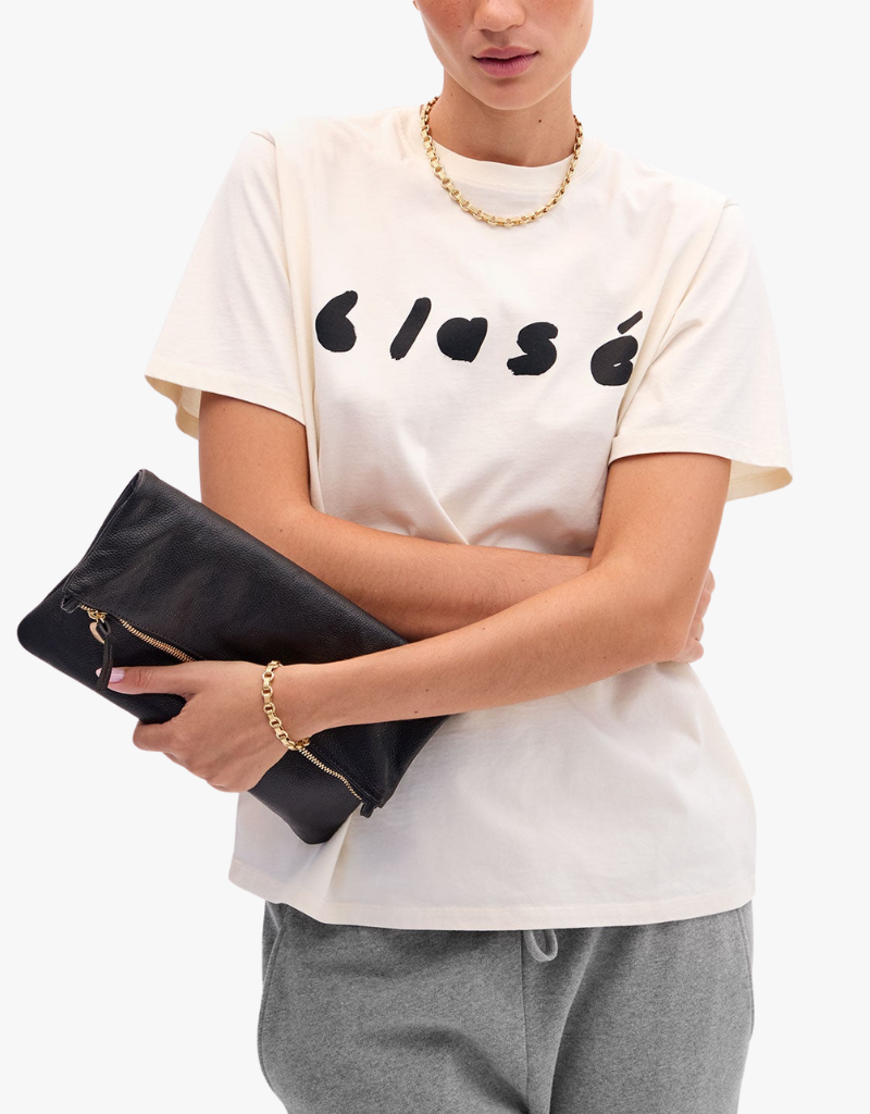 Clare V. Foldover Clutch with Tabs - Petit Caviar in Black